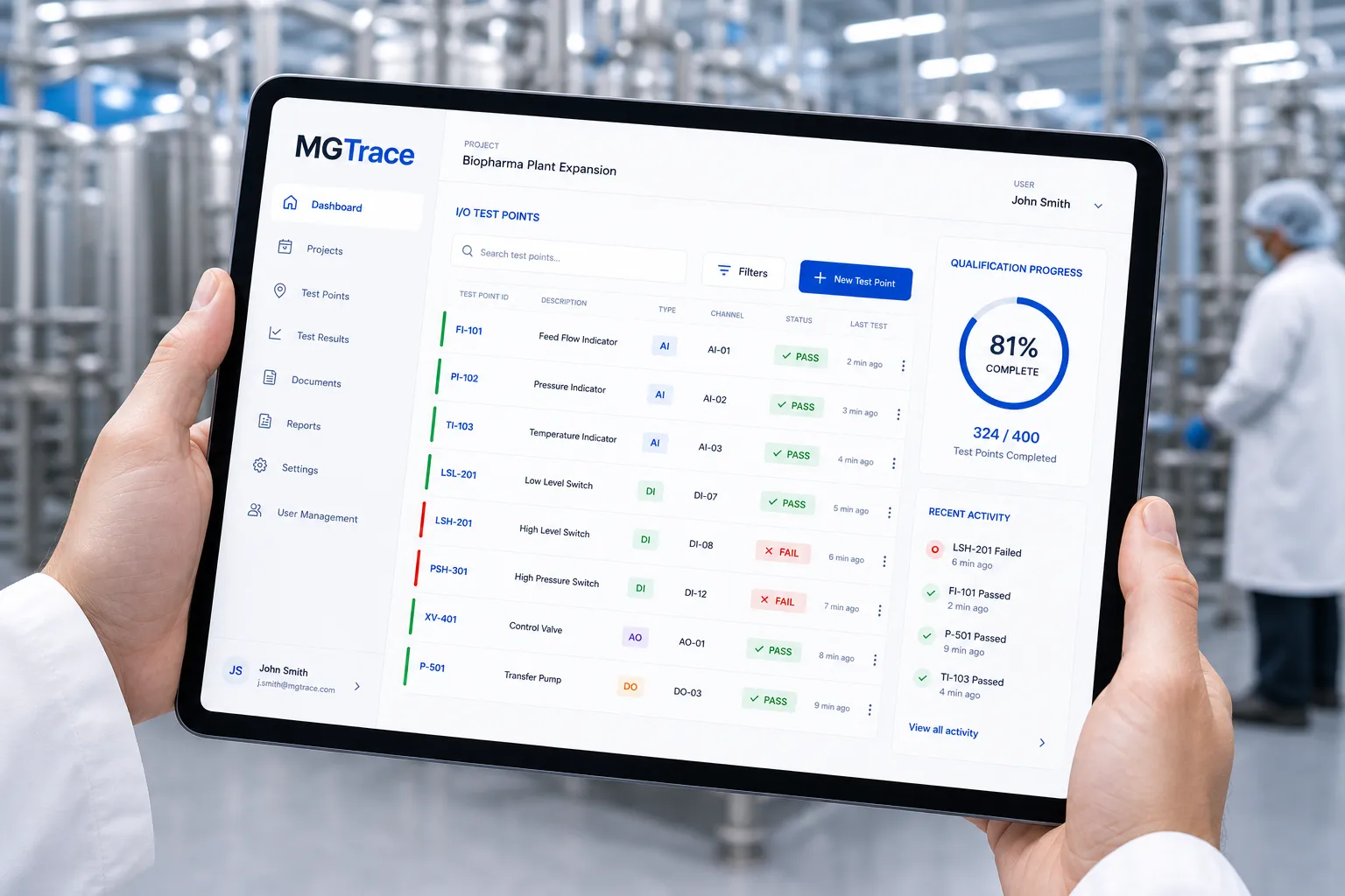 MGTrace dashboard in use